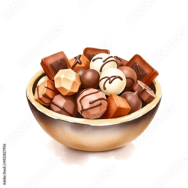 Obraz watercolor style chocolate sweets bowl isolated on white background. front view