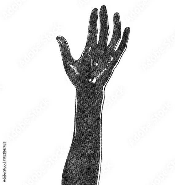 Fototapeta Women Hands Illustration with Risograph Overprint and Retro Texture on White Background