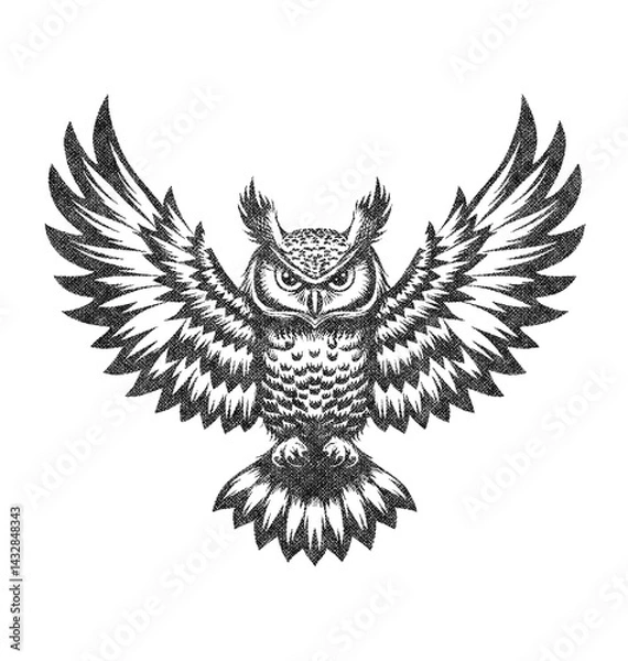 Obraz Owl Illustration with Risograph Overprint and Retro Texture