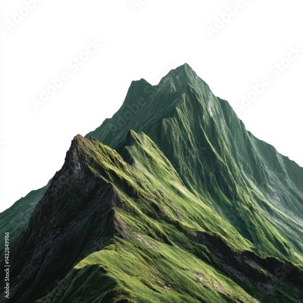 Obraz Majestic mountain range covered in vibrant green grass against a clear white background showcasing nature's beauty and scenic landscape with an eye level view