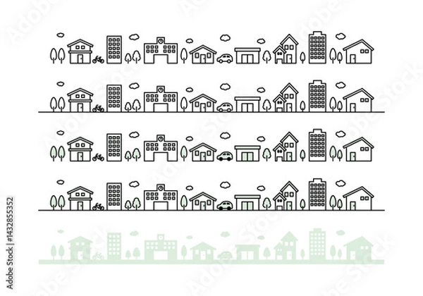 Fototapeta シンプルな街並みのイラストセット