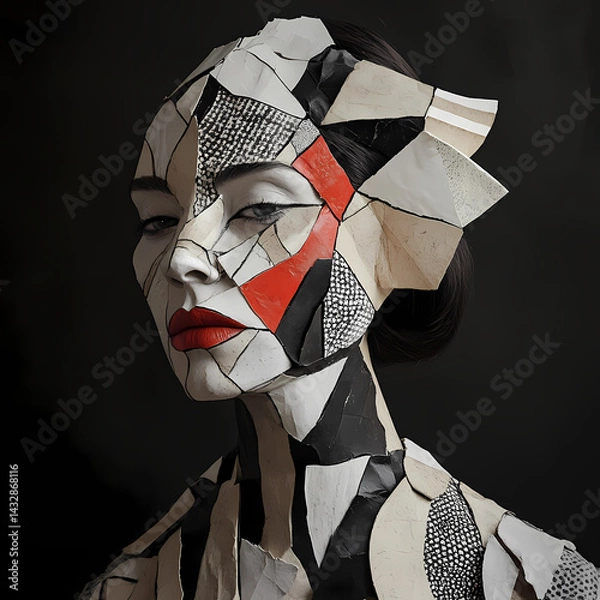 Fototapeta Artistic portrait of a woman with unique paper mask in studio setting Generative AI