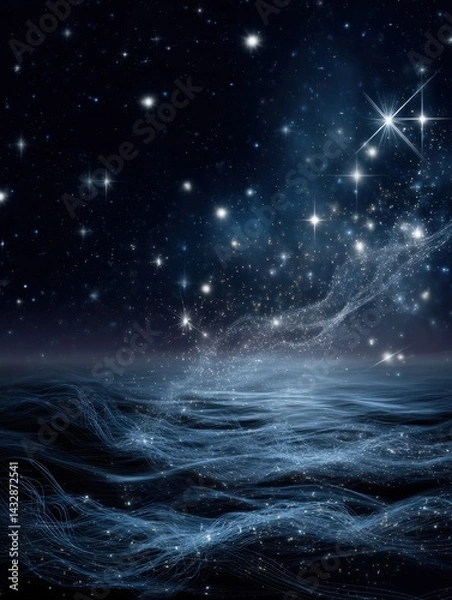 Obraz Ethereal cosmic ocean with twinkling starlight and flowing energy waves creating a celestial dreamscape of wonder and mystery