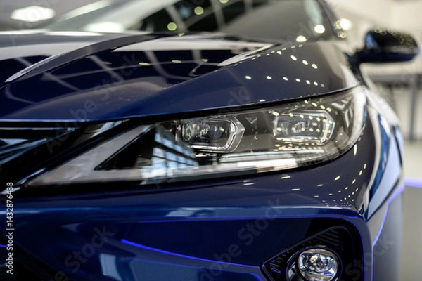Fototapeta Close up of the headlight of a new modern car