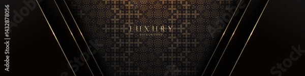 Fototapeta Luxurious black and gold abstract background, royal invitation card, elegant boutique website templates, artwork for banners and mockups, vector illustration, not AI generated