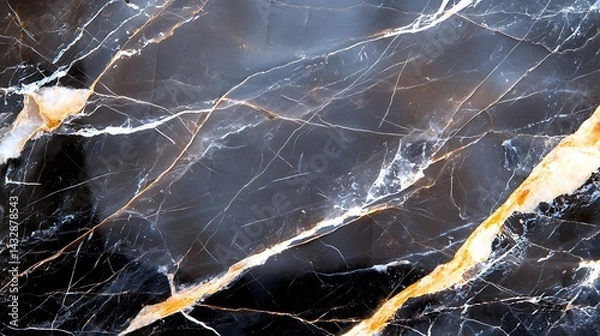 Fototapeta Close Up Intricate Black Marble Veins with Gold Accents