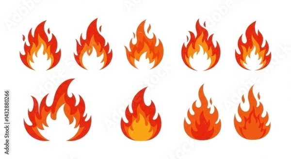Fototapeta Various fire flames illustration on white background