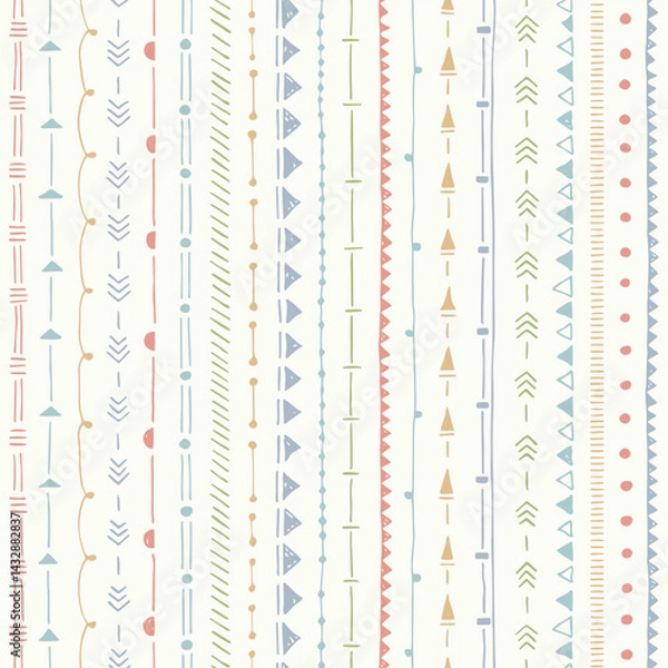 Obraz Ethnic lines with soft pastel colors in a seamless vertical hand-drawn pattern.