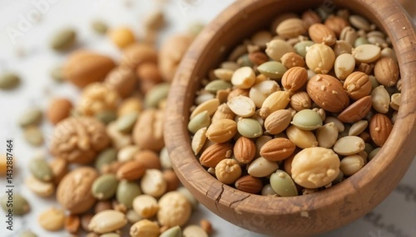 Obraz mixed nuts in wooden bowl