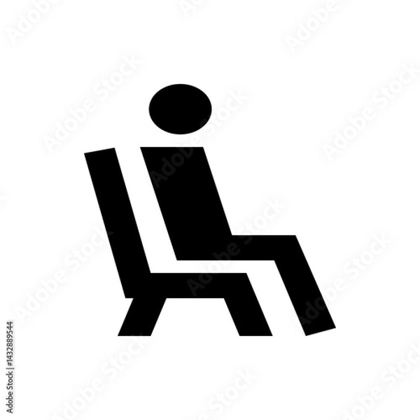 Fototapeta Silhouette of a person sitting in a chair with a circular head and angular body on a white background