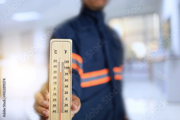 Fototapeta Technician use thermometers to measure temperatures inside offices or workplaces to optimize the environment for employees working inside the building