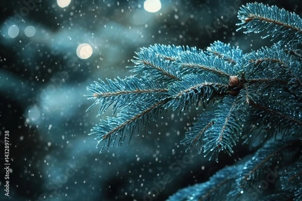 Fototapeta Blue Spruce Pine Trees. Holiday Season Background with Branches and Needles