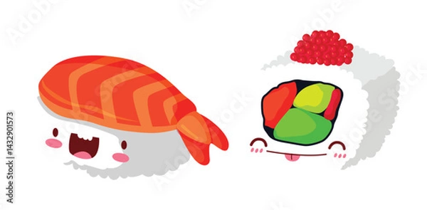 Fototapeta Set Sushi Icons Cute