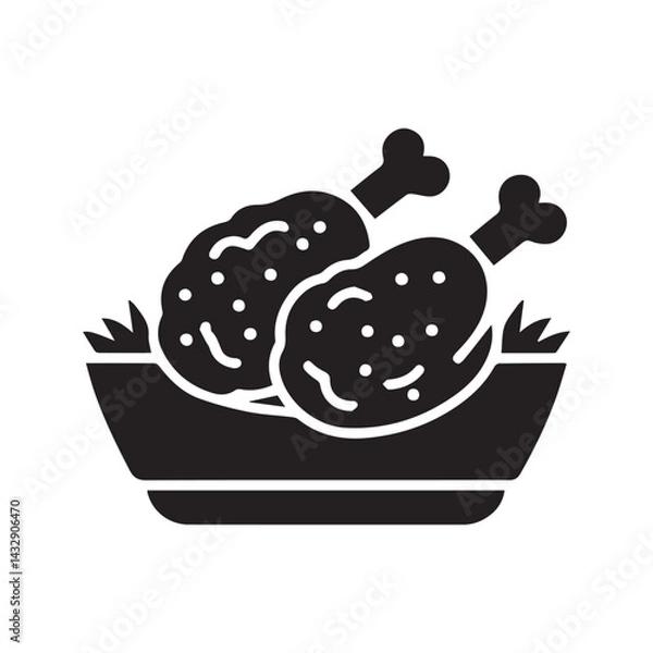 Fototapeta Bold Black Fried Chicken Vector Icon Isolated Graphic