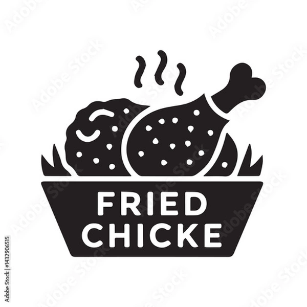 Fototapeta Flat Fried Chicken Vector Icon Black and White