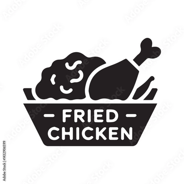 Fototapeta Flat Vector Icon of Fried Chicken in Black
