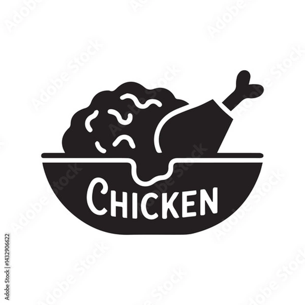 Fototapeta Fried Chicken Graphic Icon Vector Black on White