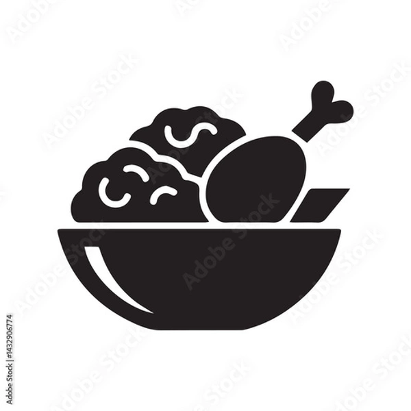 Fototapeta Fried Chicken Vector Art in Black on White