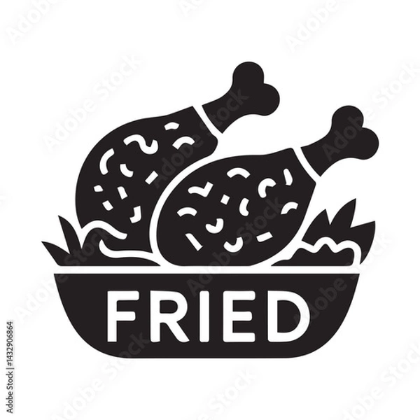 Fototapeta Minimal Black Fried Chicken Icon on White Surface 2