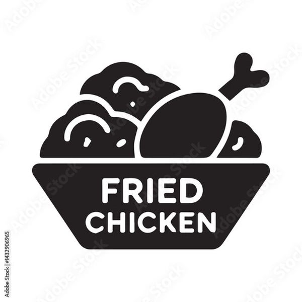 Fototapeta Minimal Black Fried Chicken Icon on White Surface