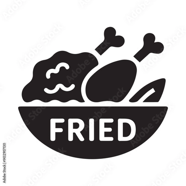 Fototapeta Vector Fried Chicken Icon with Black Silhouette Style