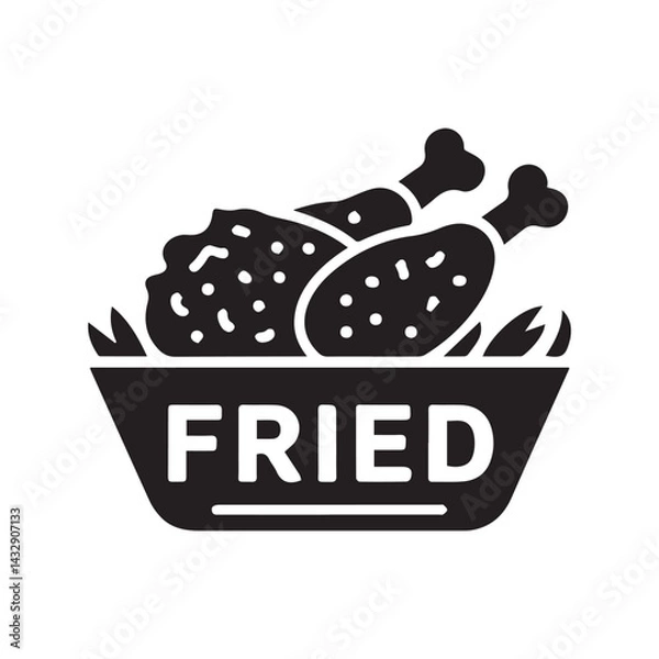 Fototapeta Simple Vector Black Fried Chicken on White Background