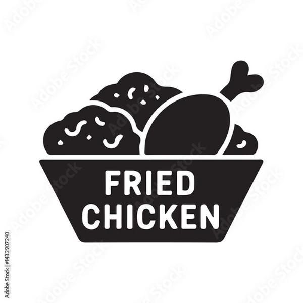Fototapeta White Background Featuring Black Fried Chicken Icon Vector    2
