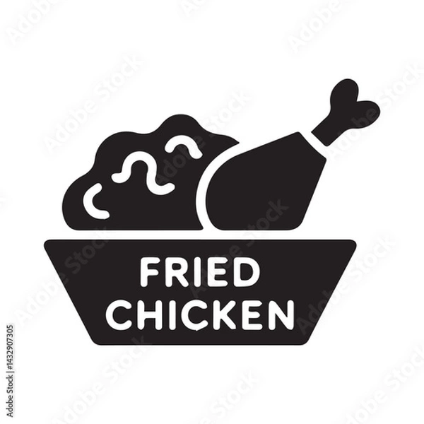 Fototapeta White Background Featuring Black Fried Chicken Icon Vector 3