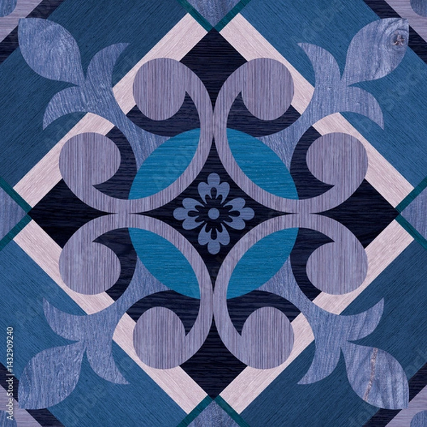 Obraz Seamless barber shop blue pattern illustration colorful texture of wood use as natural background.	
