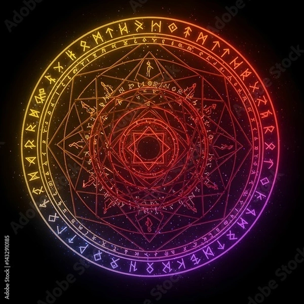 Obraz 輝く魔法陣：ルーン文字と幾何学デザイン
