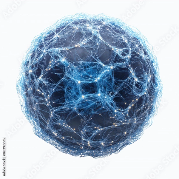 Obraz Abstract Blue Network Sphere, Global Connection, Digital Data Visualization