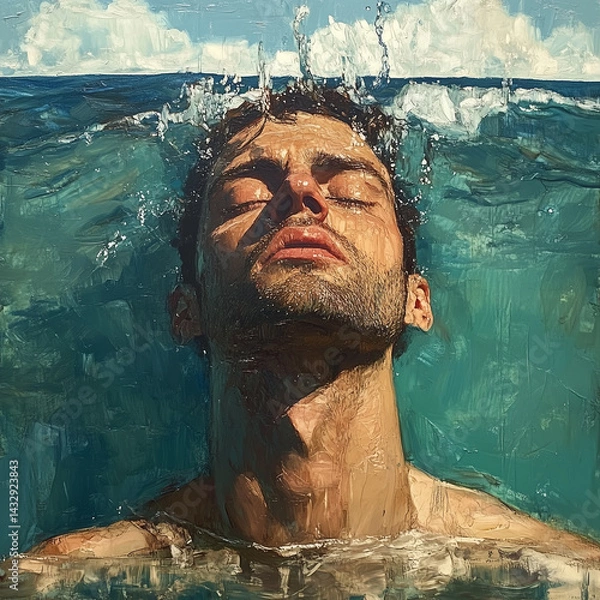 Obraz portrait of a man in sea 