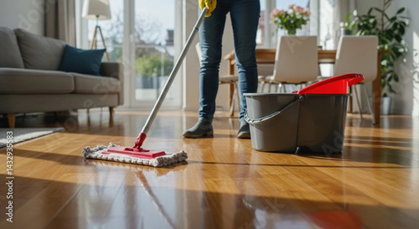 Fototapeta Sparkling Clean: Mopping Hardwood Floors for a Spotless Home - Tips & Tricks for a Gleaming Finish!