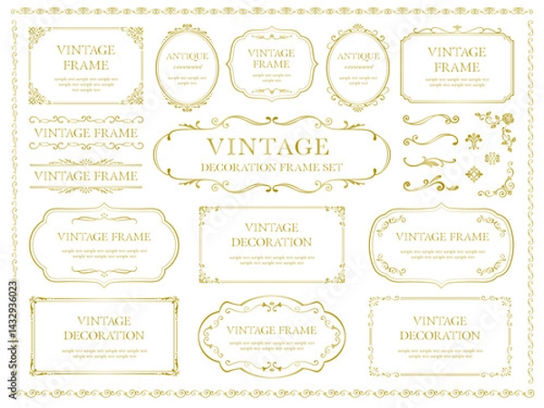 Obraz ビンテージフレーム・アンティークフレーム・ビクトリアンオーナメントのセット／ゴールド