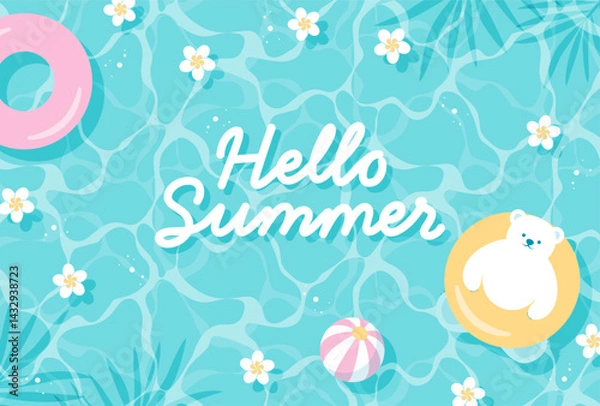 Fototapeta summer vector background with a polar bear and flowers floating in water