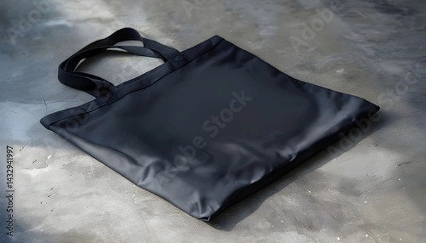 Obraz Mockup Black Fabric Tote Bag on Concrete Floor