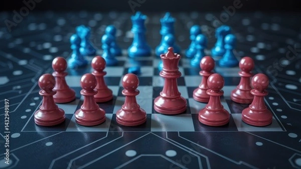 Obraz Strategic positioning of chess pieces on a circuit board .