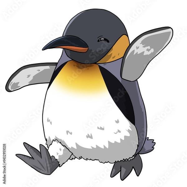 Fototapeta かわいい歩く皇帝ペンギンの手描きイラスト