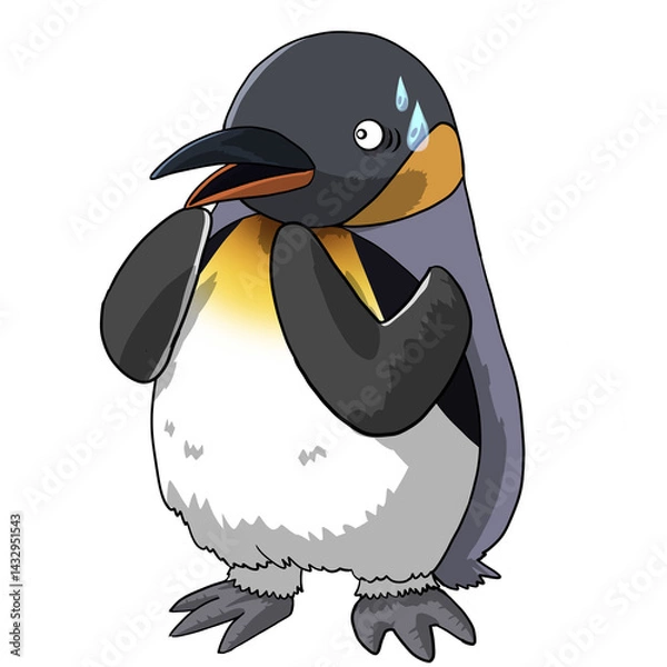 Fototapeta かわいい驚く皇帝ペンギンの手描きイラスト