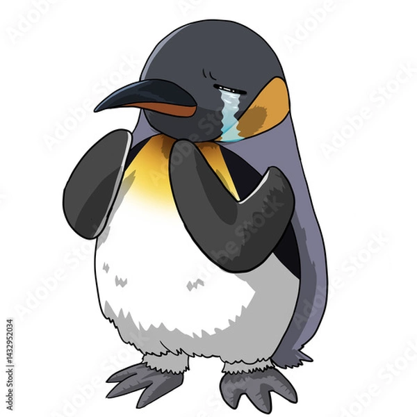 Fototapeta かわいい泣く皇帝ペンギンの手描きイラスト