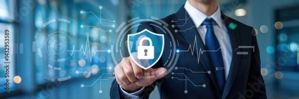 Fototapeta Interactive digital shield with lock graphic.