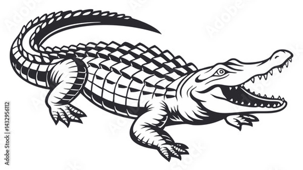 Obraz alligator Line Drawing Isolated on White Background Vector