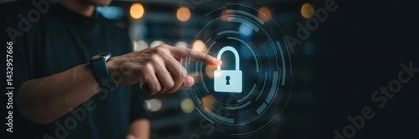 Obraz Person interacting with a digital lock graphic