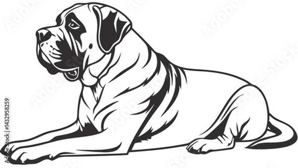 Obraz mastiff Line Drawing Isolated on White Background Vector