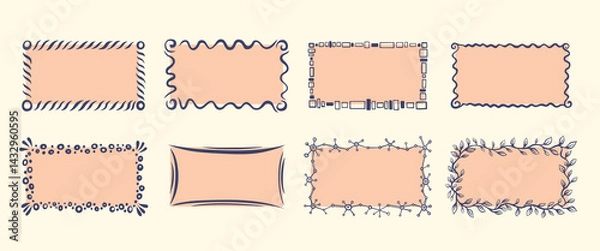 Obraz Set of frames. Hand drawn borders collection. Funny doodle style. Vector illustration.