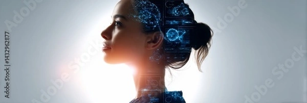 Fototapeta Woman with projected digital brain graphics