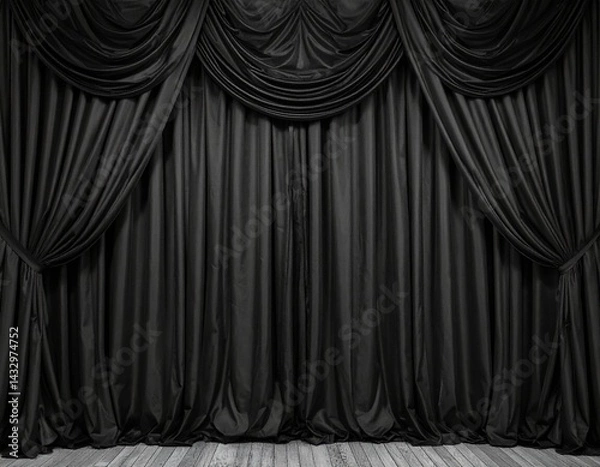 Obraz photography background, digital backdrop, black satin curtains theatre cinema texture drapes 