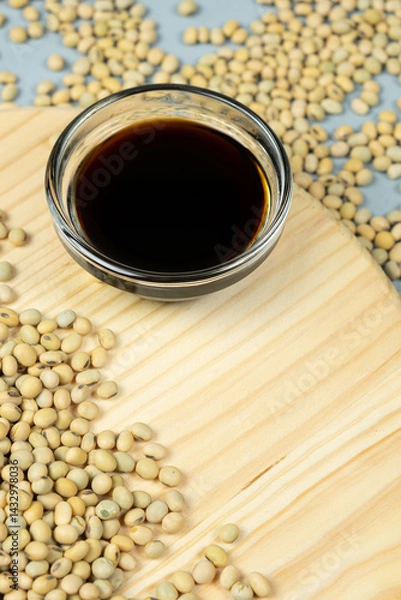 Fototapeta Traditional Soy Sauce with Natural Soybeans Place for Text