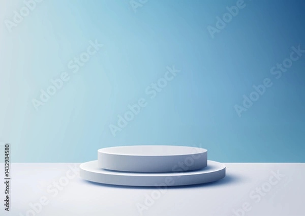 Fototapeta minimalist 3d white tiered podium mockup for product display showcase on blue gradient backdrop