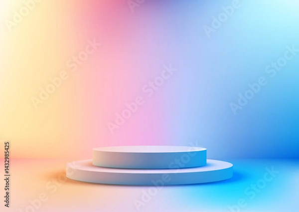 Fototapeta modern white round podium stand on vibrant gradient background, 3d product display mockup, minimalist showcase scene